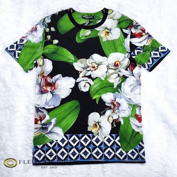Dolce & Gabbana Other - Dolce & Gabbana Elegant Orchid Print Crewneck T-shirt Black sz 48